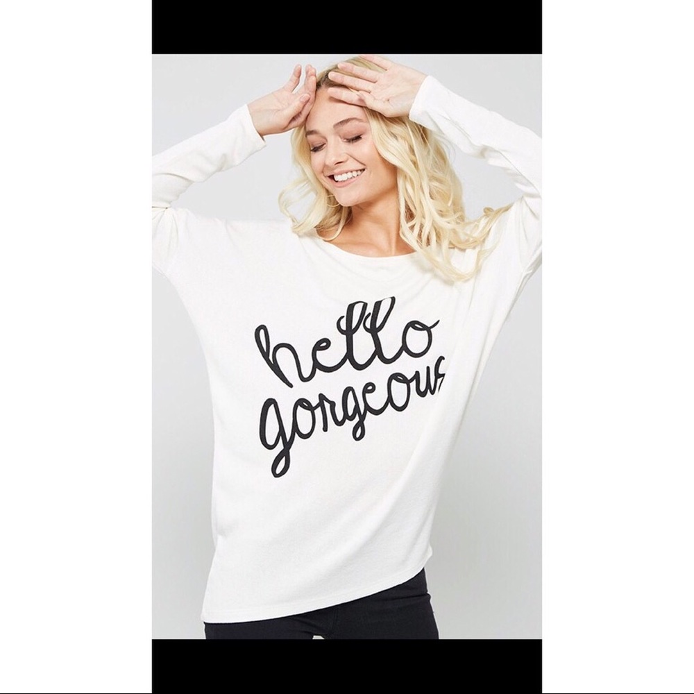 Hello Gorgeous Graphic Long Sleeve Pullover Top